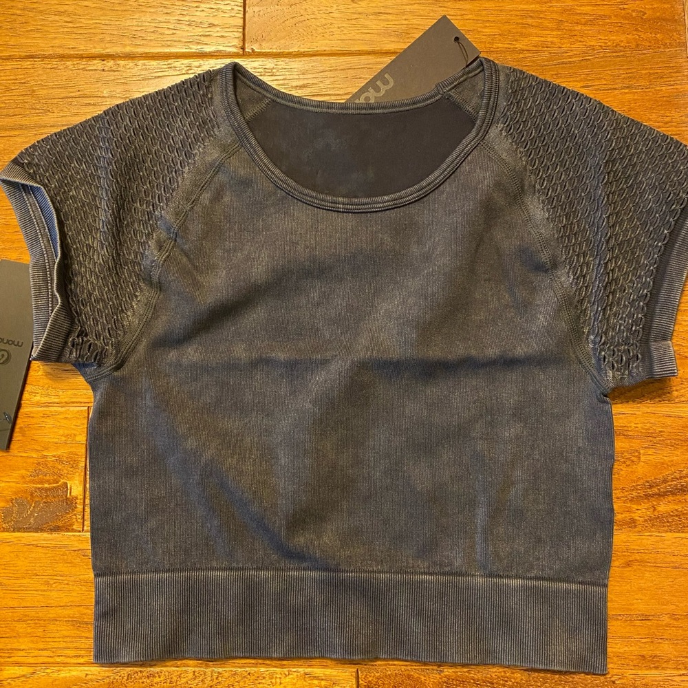 Mono B Navy Textured Short Sleeve Top